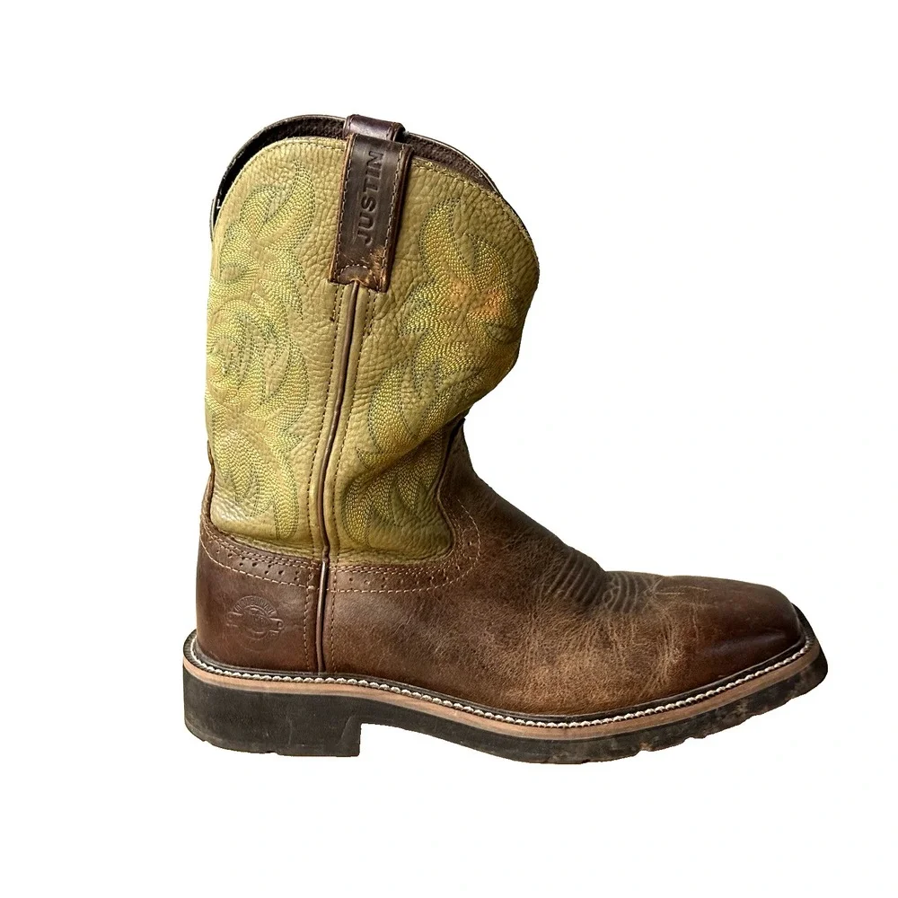 Justin Work Boots‎ Mens 10 D Square Steel Toe Brown Boots Style WK4687